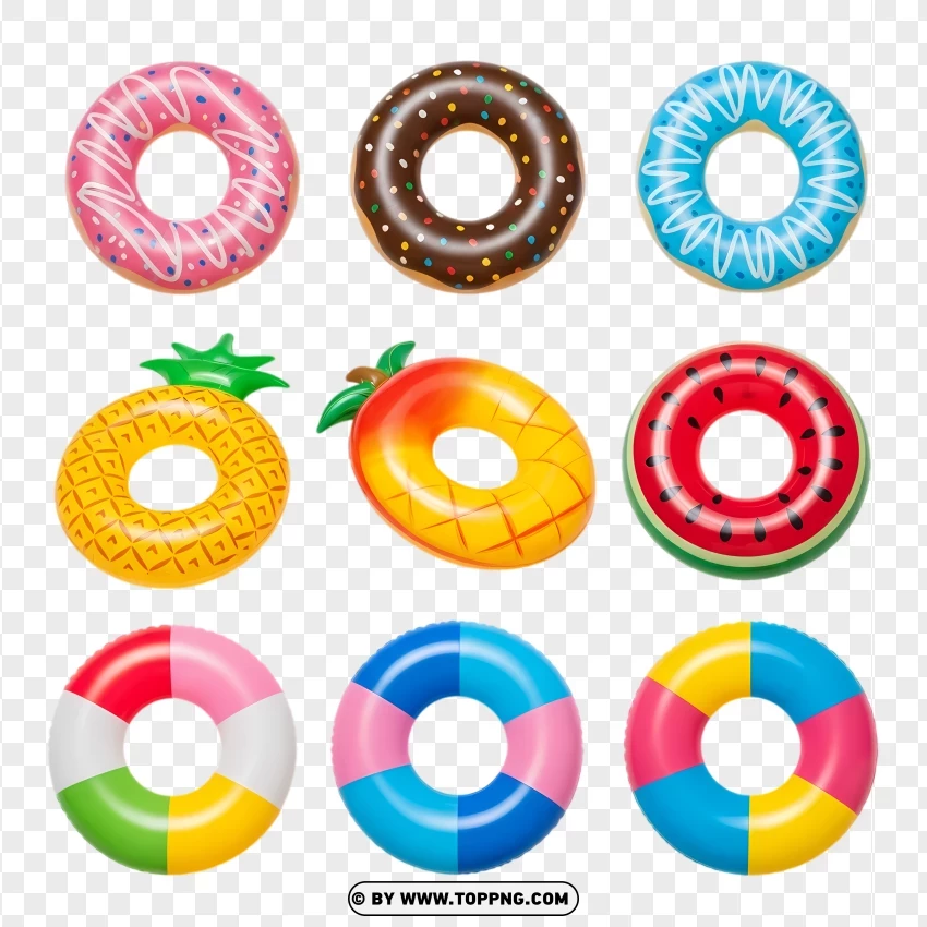 Pool Floats In Donut And Fruit Shapes Set PNG Transparent Background