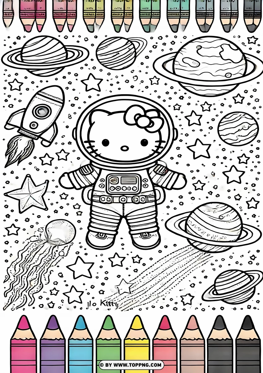 Hello Kitty Astronaut Coloring Page PNG Transparent Background