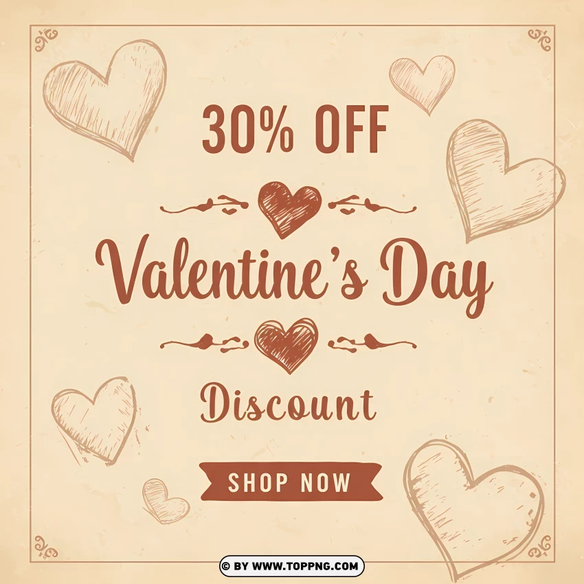 Hd 30% Off Valentines Day Discount Poster PNG Transparent Background