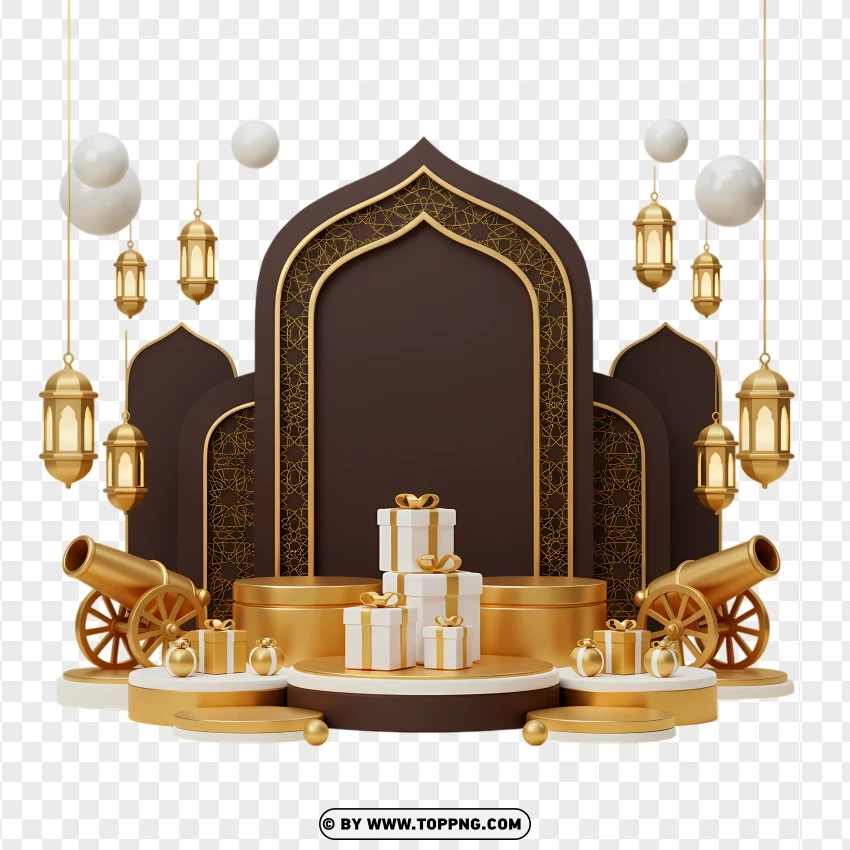 Elegant Ramadan Mubarak With Gold Decorations PNG Transparent Background