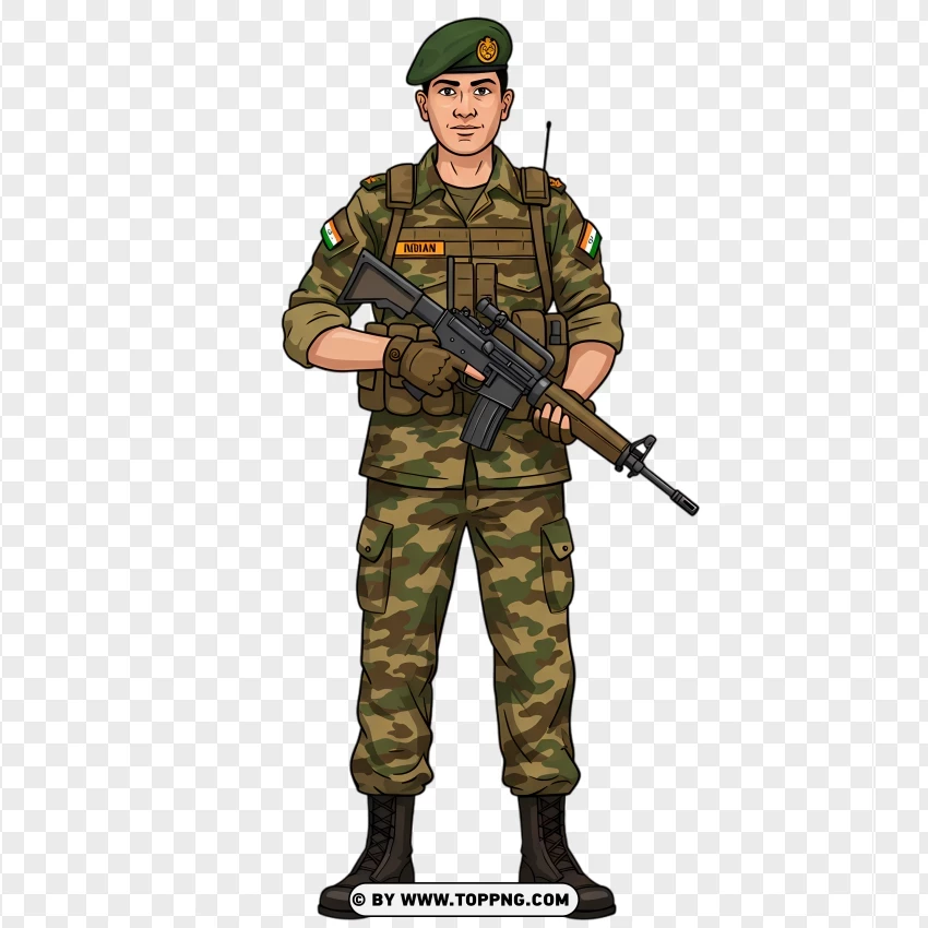 Indian Soldier Holding Gun Clipart PNG Transparent Background