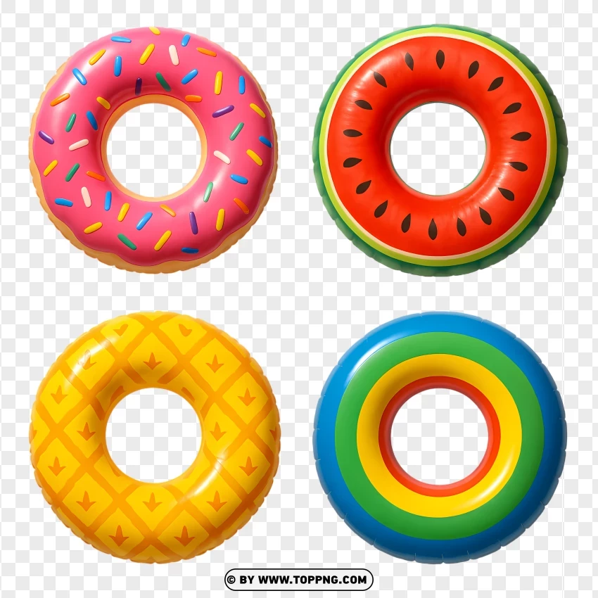 Donut Style Inflatable Float Rings Set PNG Transparent Background
