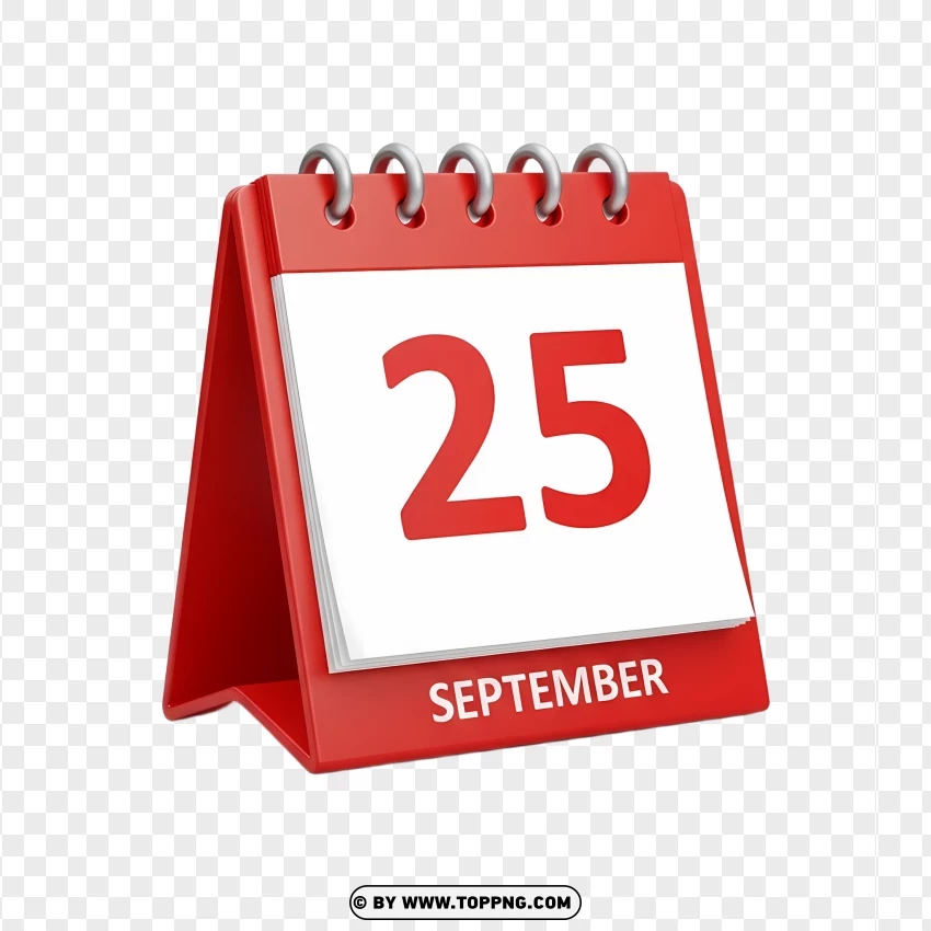 25 September Bold Red Calendar Icon Design In 3d PNG Transparent Background