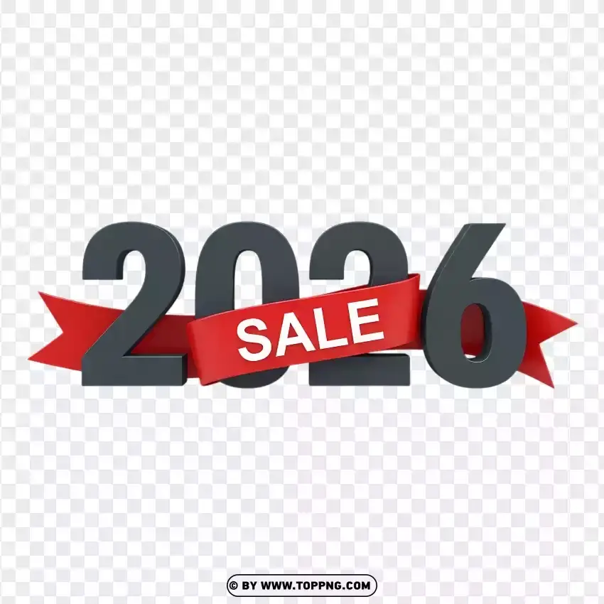 3d Metallic 2026 Typography With Red Sale Banner PNG Transparent Background