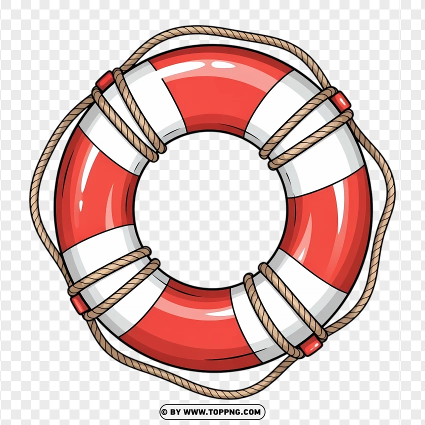 Classic Red Lifebuoy Safety Ring 3d Style PNG Transparent Background