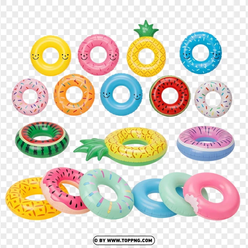Colorful Inflatable Pool Rings Pack For Summer PNG Transparent Background