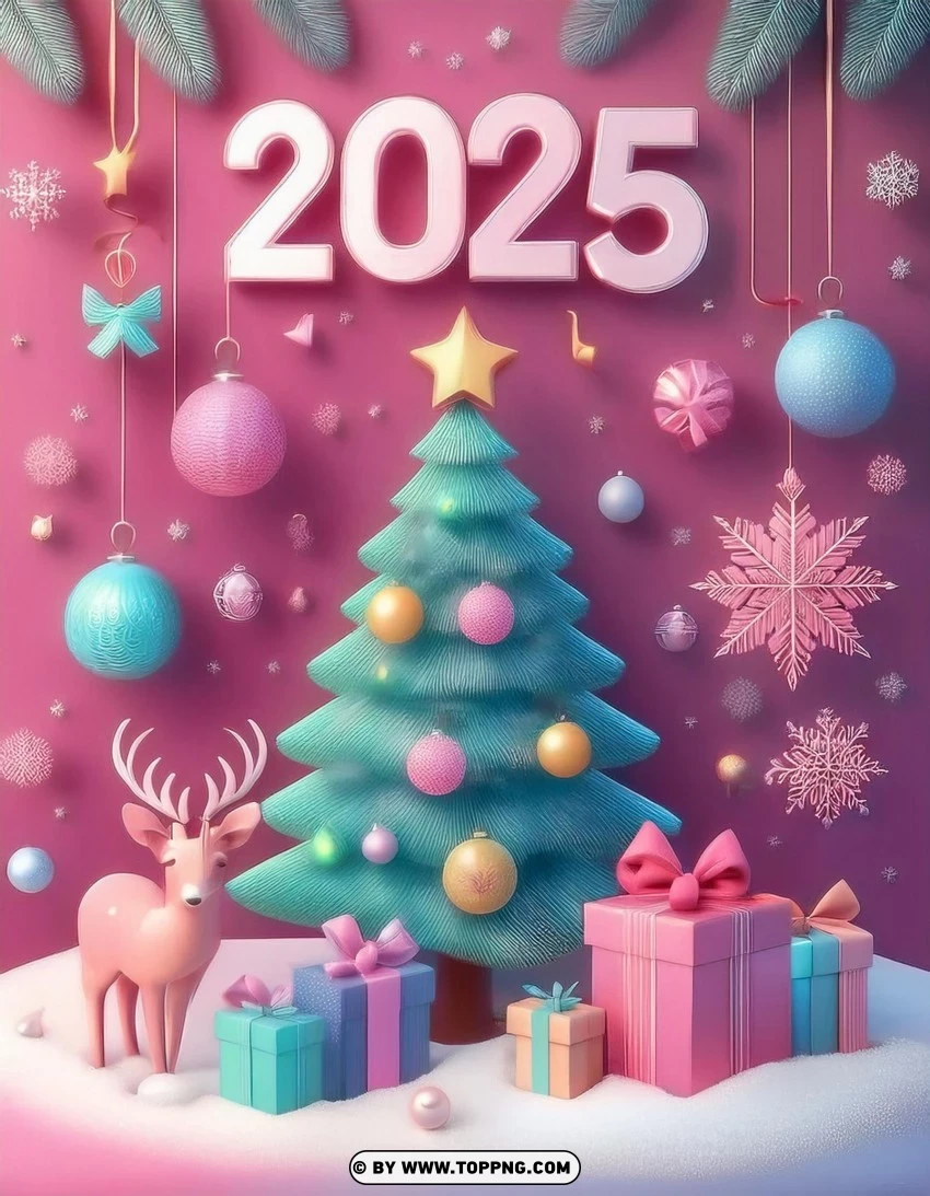 Blue 2025 New Year Card With Gifts PNG Transparent Background