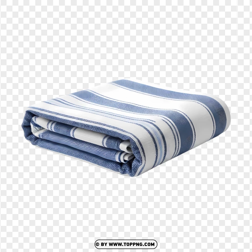 Folded Beach Towel With Blue White Stripes PNG Transparent Background