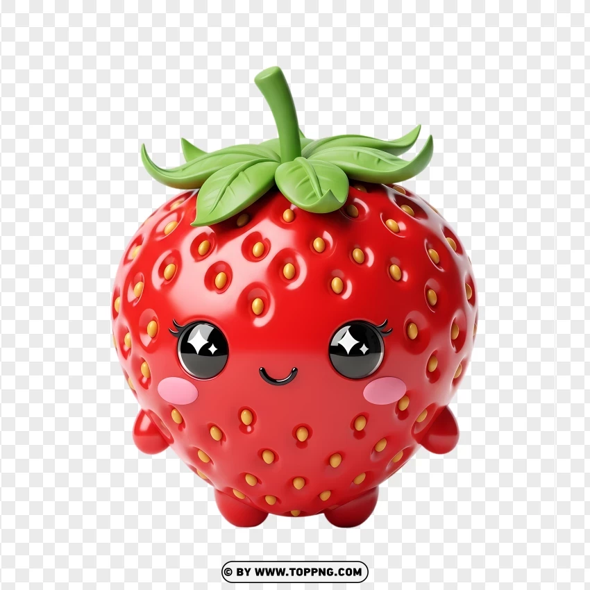 Cute Strawberry Fruit Cartoon In 3d Style PNG Transparent Background