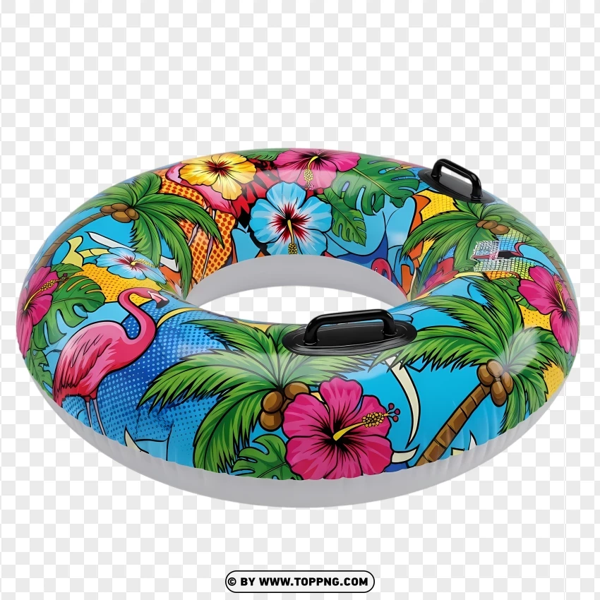 Tropical Print Inflatable Pool Ring With Flowers PNG Transparent Background