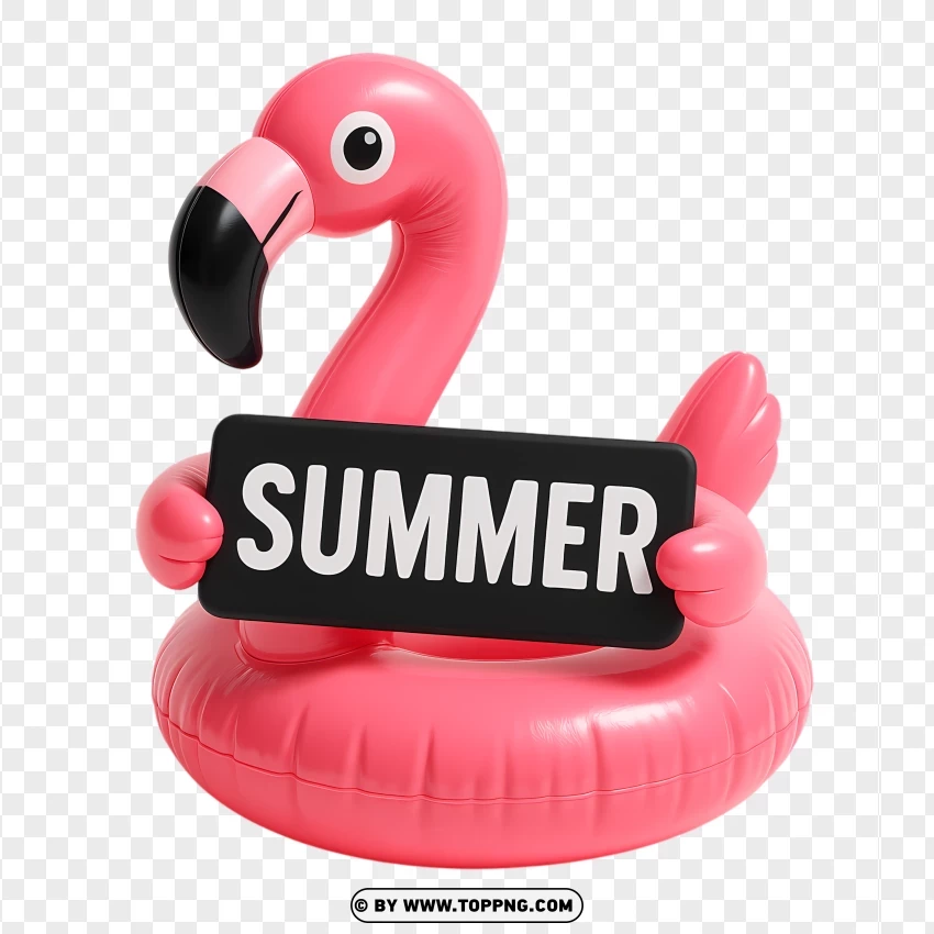 Pink Flamingo Float Holding Summer Sign PNG Transparent Background