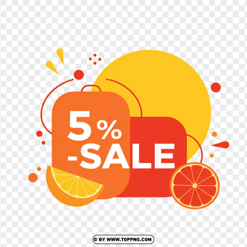 5% Sale Label With Citrus Theme PNG Transparent Background