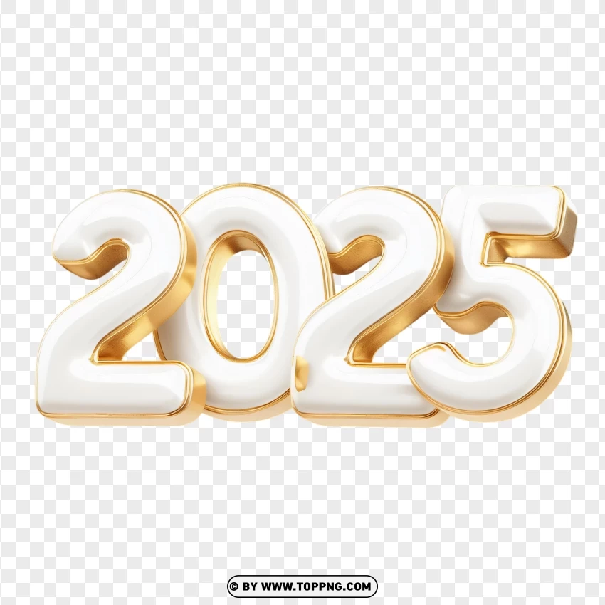 Luxury 2025 Numbers In White And Gold PNG Transparent Background