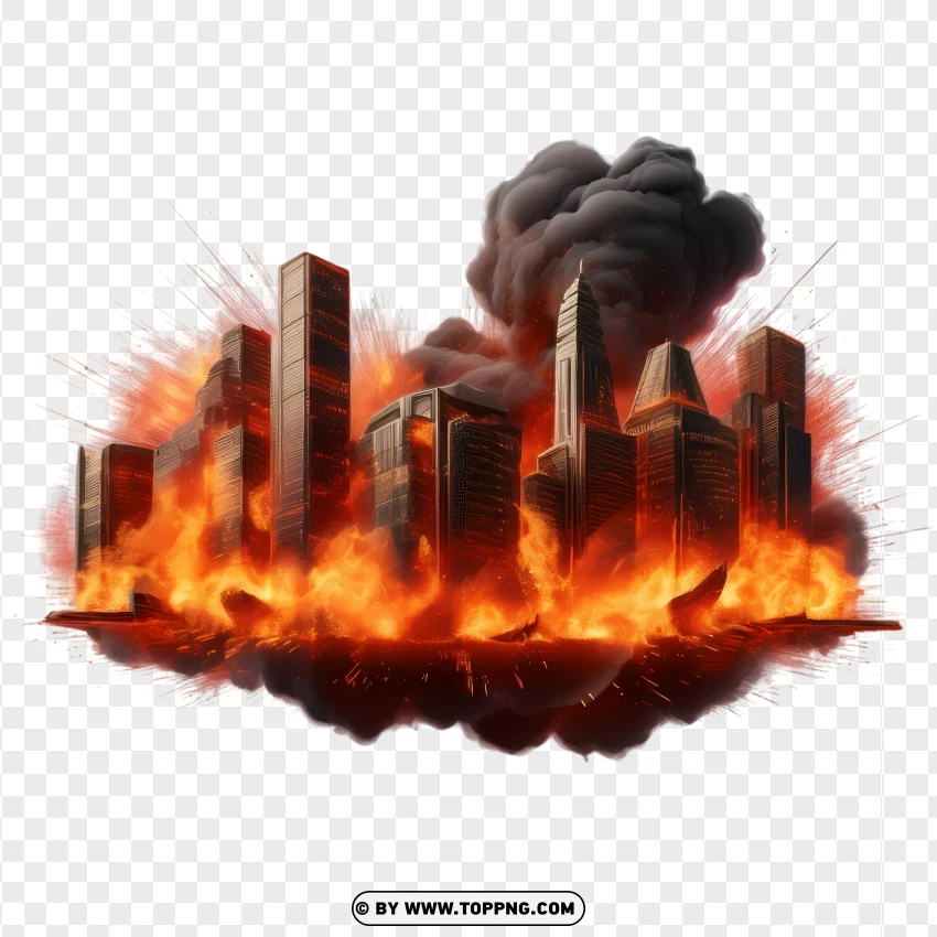 New York Buildings Surrounded By Intense Fire PNG Transparent Background