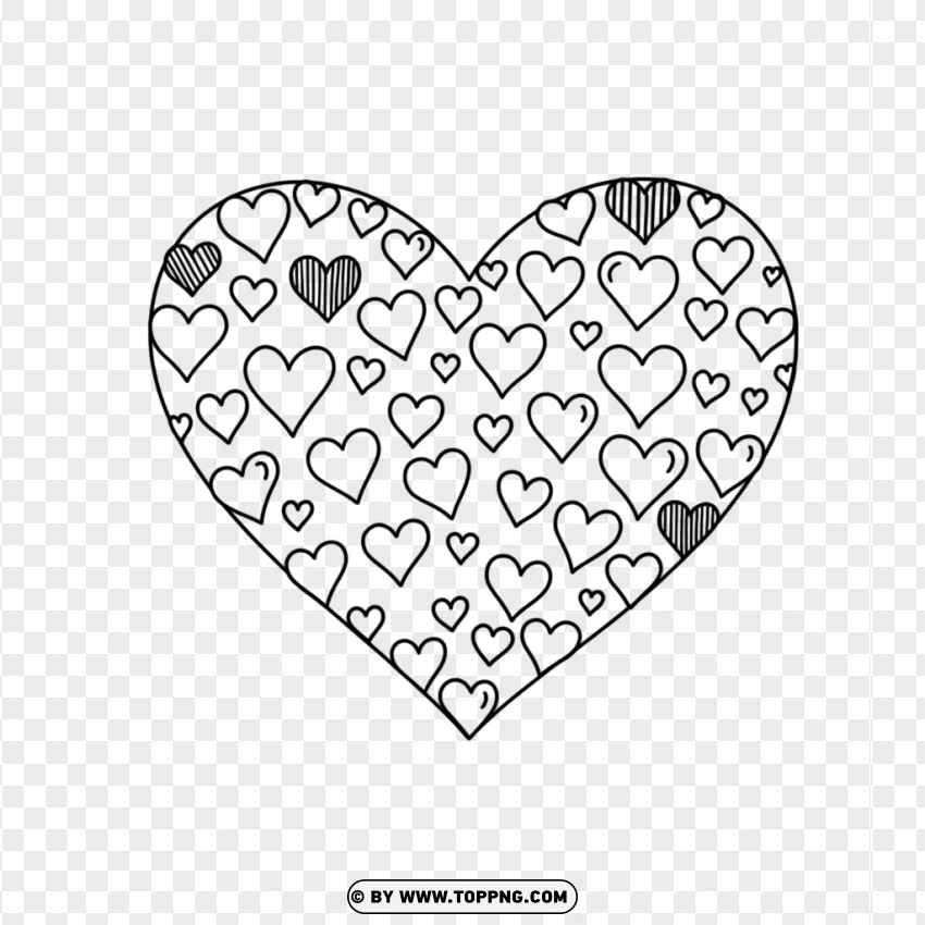 Heart Coloring Sheet With Small Hearts Pattern PNG Transparent Background