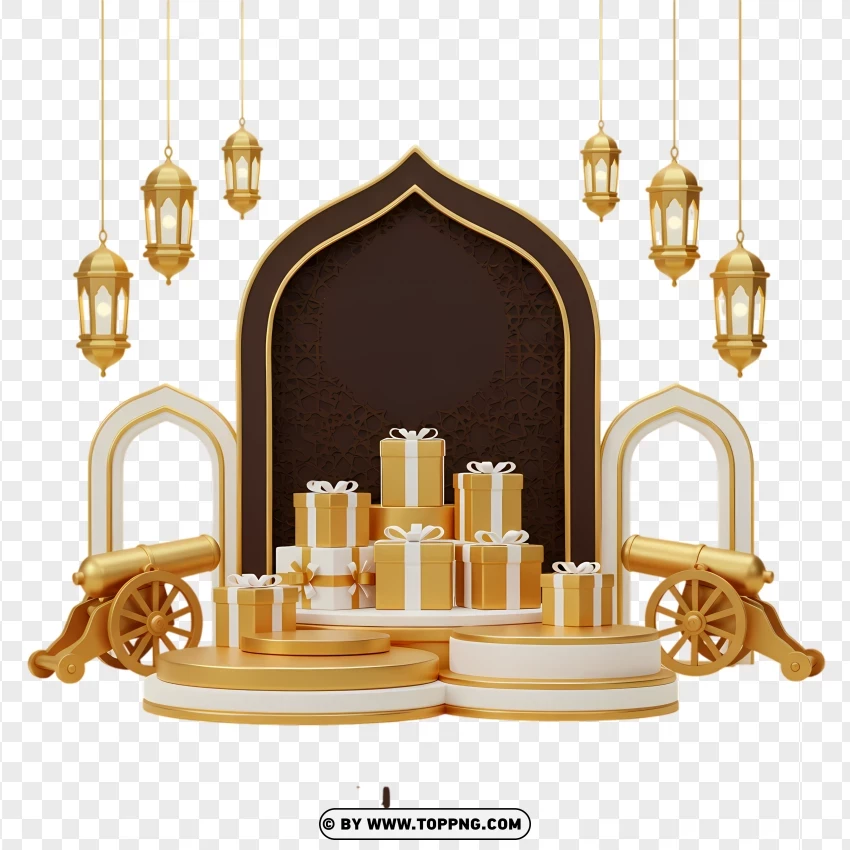 Ramadan With Golden Arch And Candles PNG Transparent Background