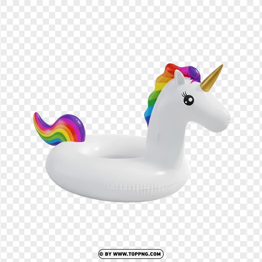 White Unicorn Inflatable Float With Colorful Mane PNG Transparent Background