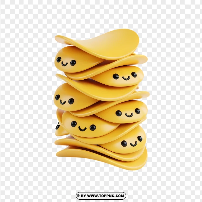Adorable Stack Of Kawaii Taco Chips With Happy Faces PNG Transparent Background