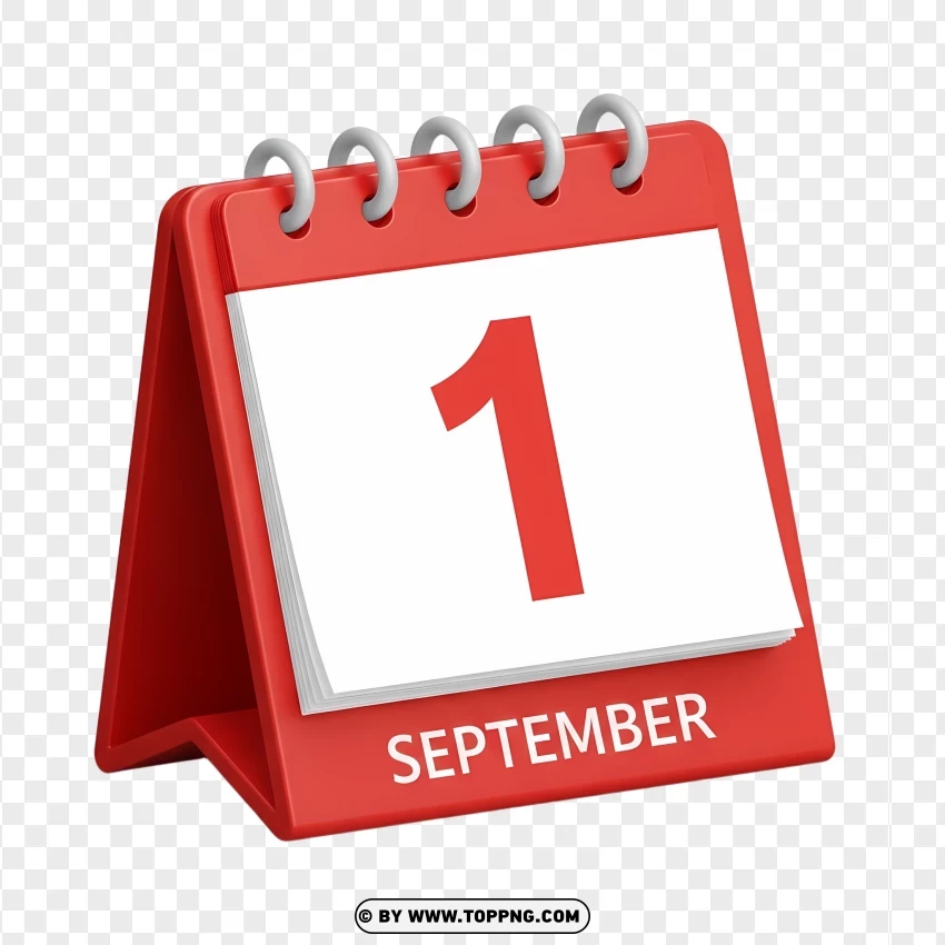 1 September Modern 3d Red Desk Calendar Icon PNG Transparent Background