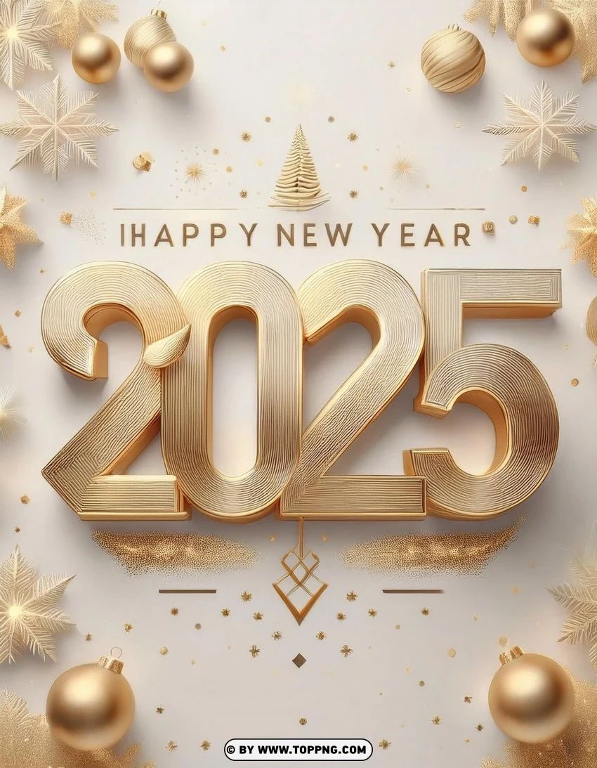 Minimalistic Gold 2025 New Year Wishes Card PNG Transparent Background