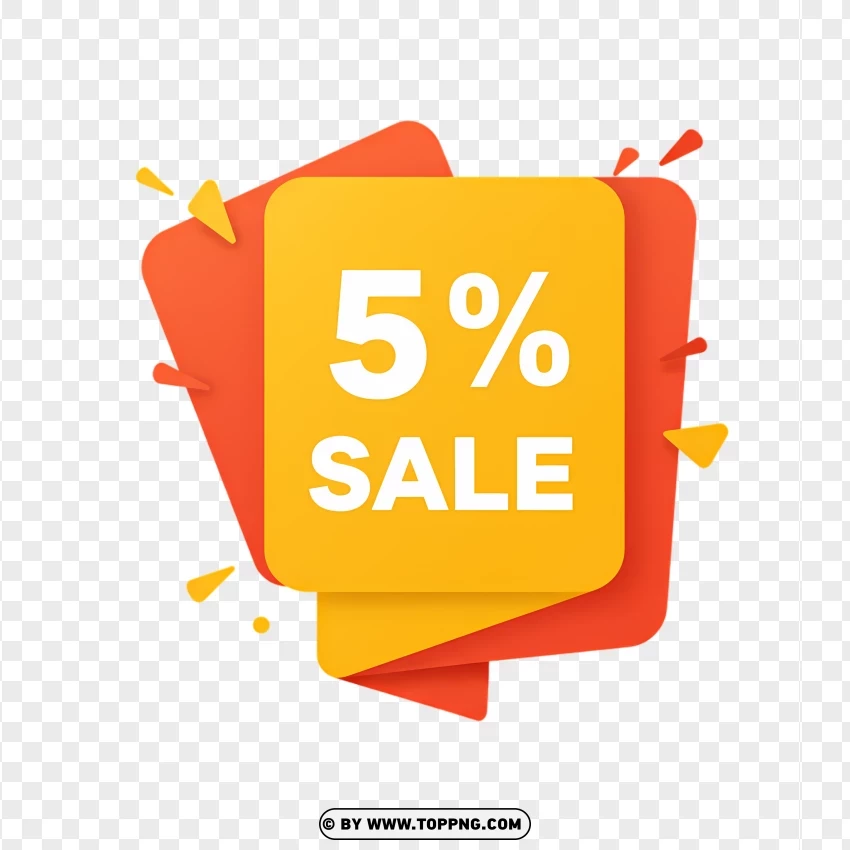 5% Sale Label With Orange Promotional Tag PNG Transparent Background