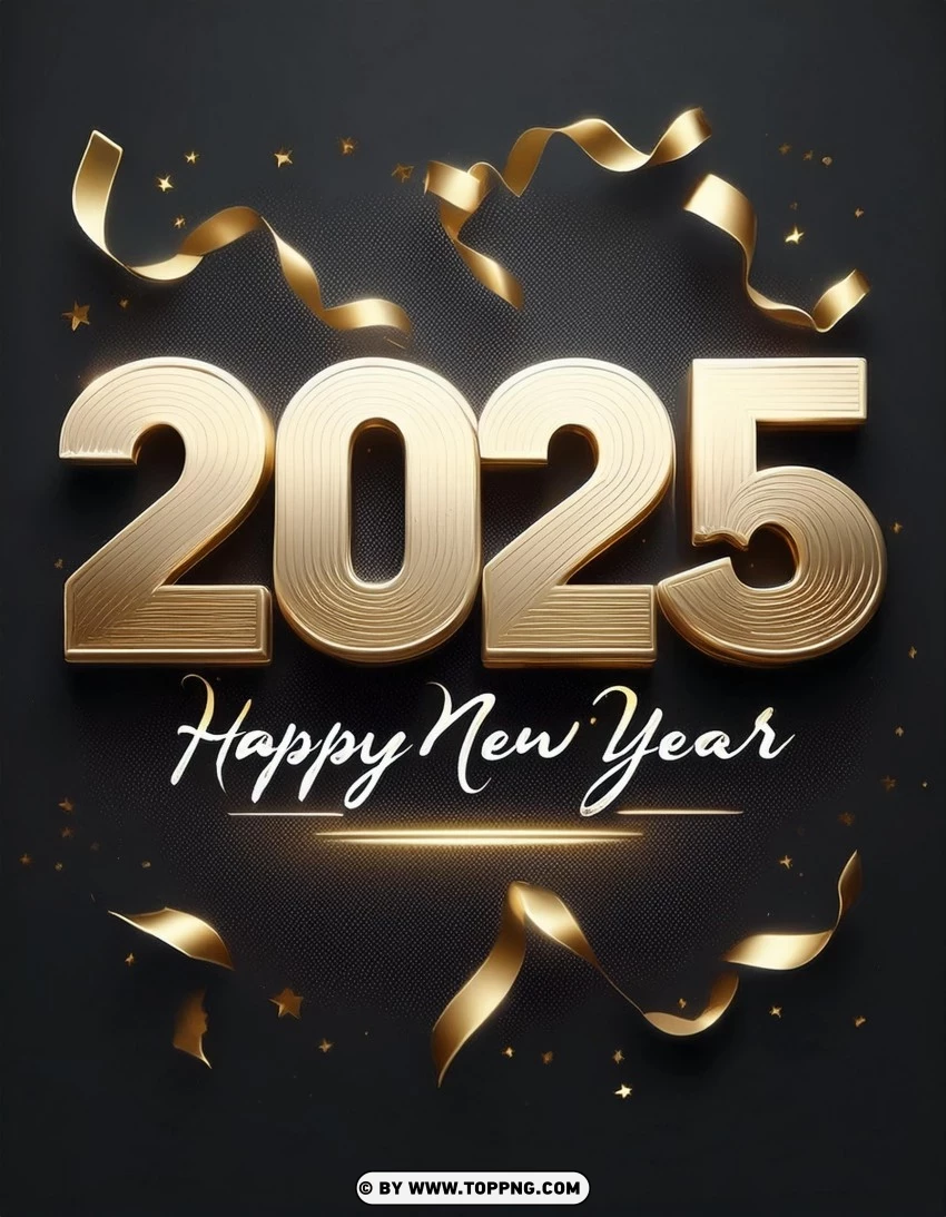 Golden Confetti 2025 Celebration Card Template PNG Transparent Background