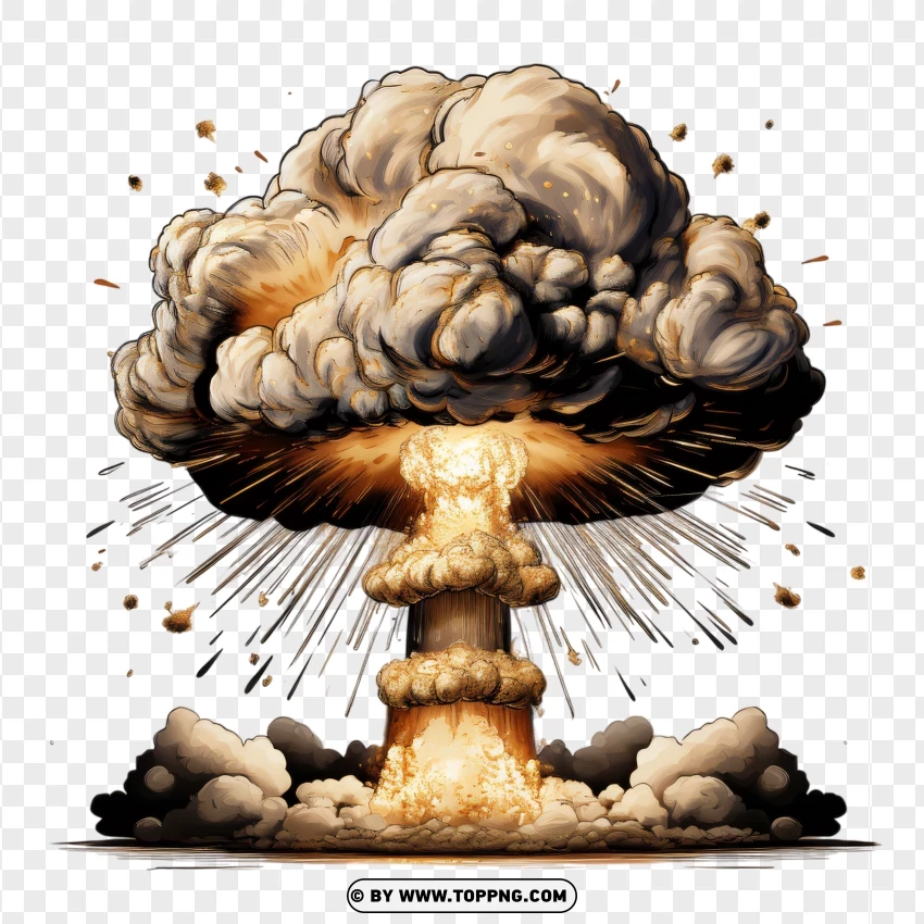 Mushroom Cloud Explosion With Bright Sparks PNG Transparent Background