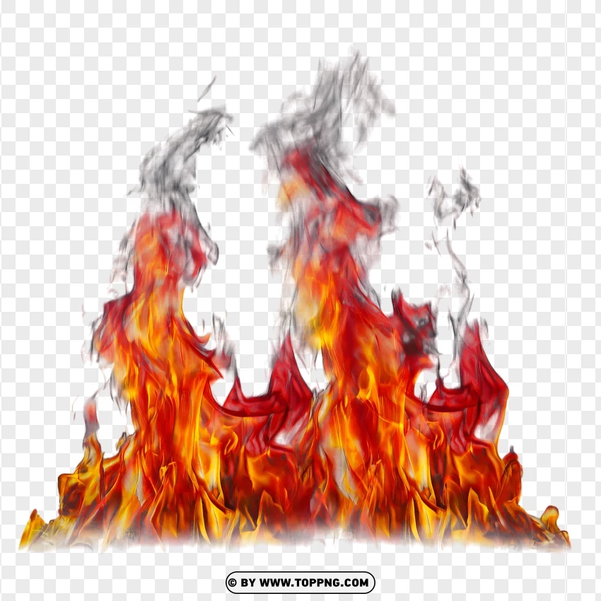 Realistic Orange Fire Flame Burning With Smoke PNG Transparent Background