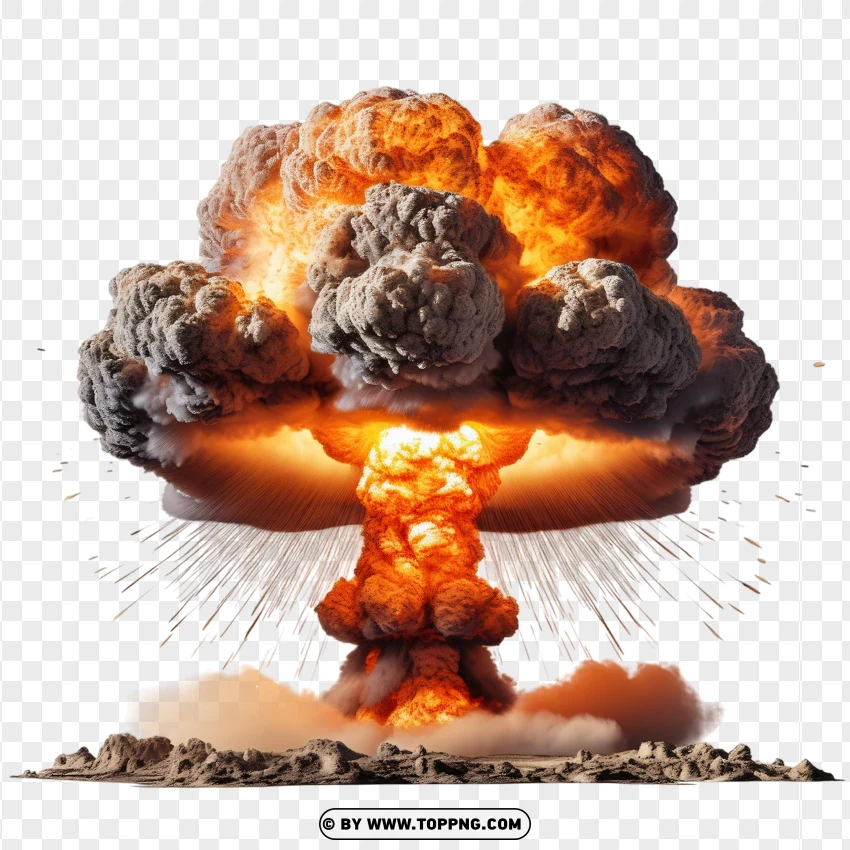 Fiery Atomic Bomb Blast Isolated On PNG Transparent Background