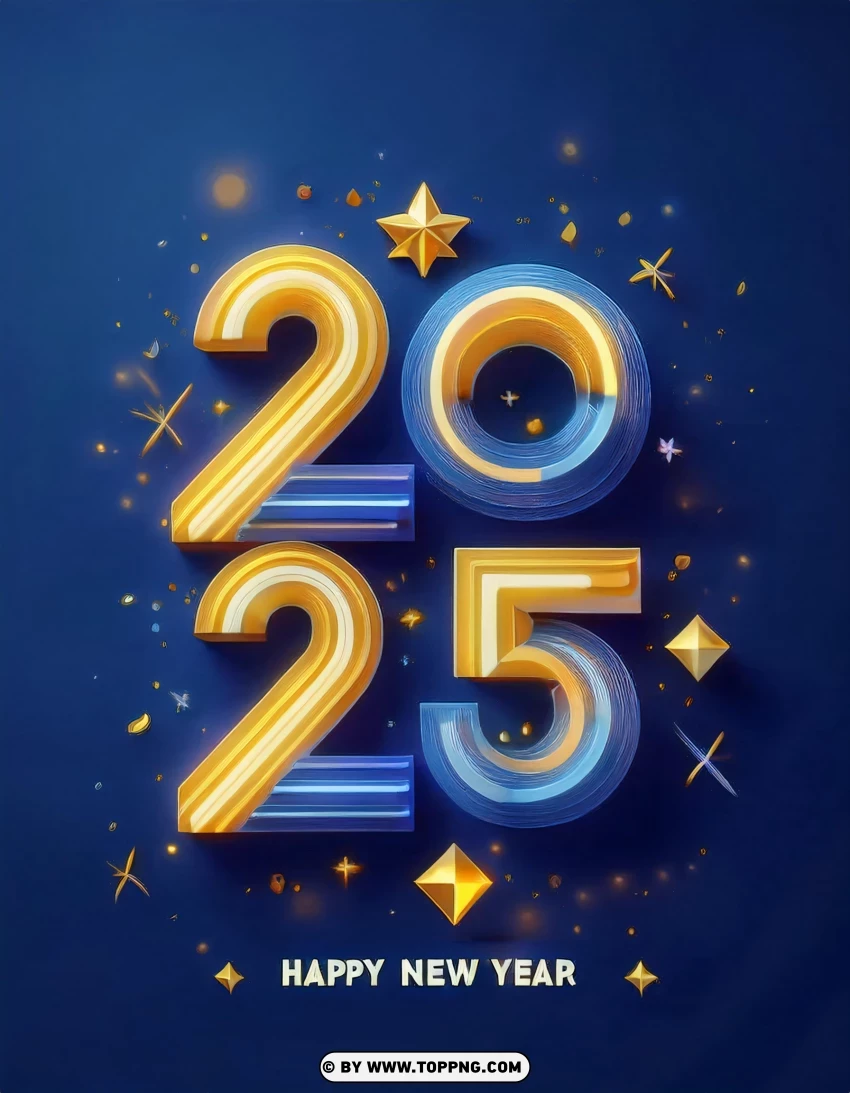 Glowing Gold And Blue 2025 Celebration Design PNG Transparent Background