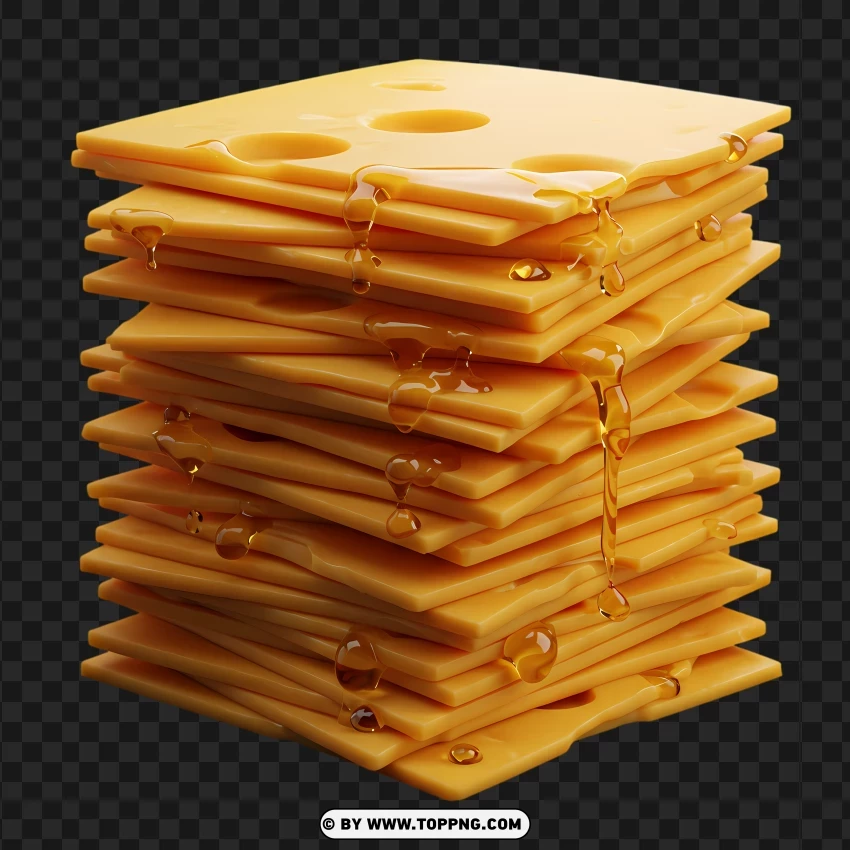 Stack Of American Yellow Cheese Slices PNG Transparent Background