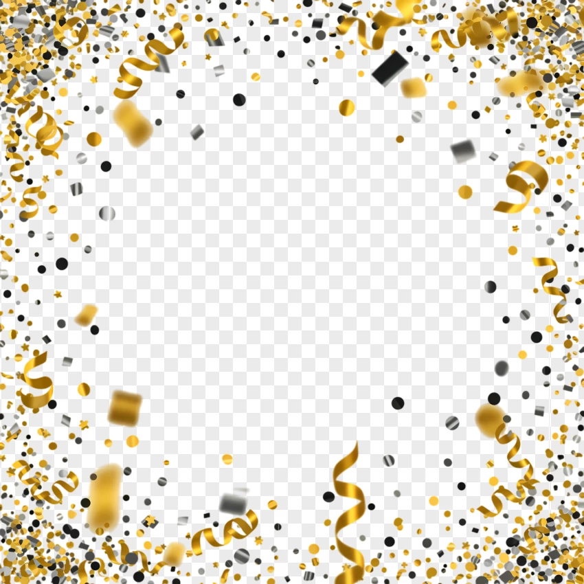 Golden Confetti Frame Clipart PNG Transparent Background