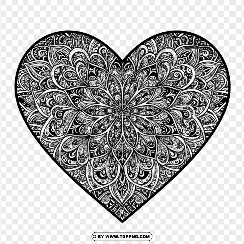 Intricate Heart Coloring Page With Mandala Patterns PNG Transparent Background