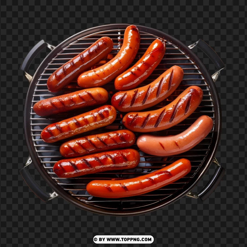 Grilled Sausages On Round Bbq Grill PNG Transparent Background