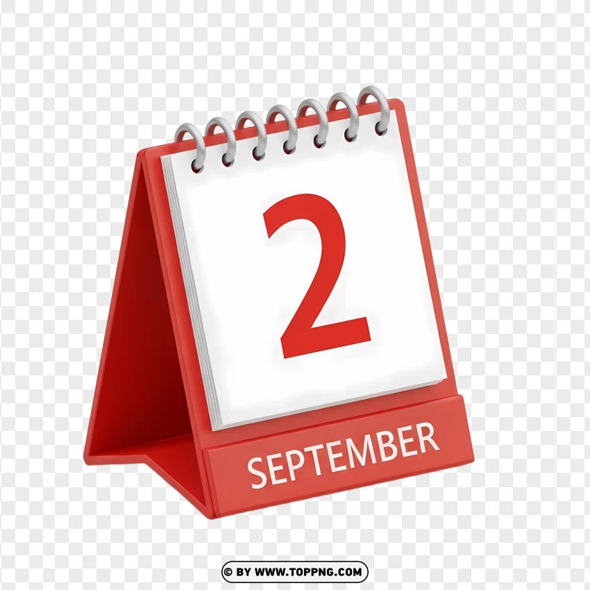 2 September Professional Standing Calendar Icon In 3d PNG Transparent Background