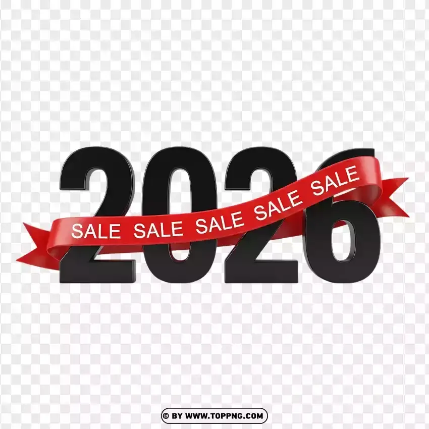 Minimal Black 2026 Typography With Red Sale Ribbon PNG Transparent Background