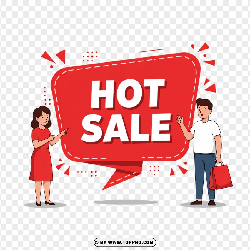 Hot Sale Banner With People Shopping Illustration PNG Transparent Background