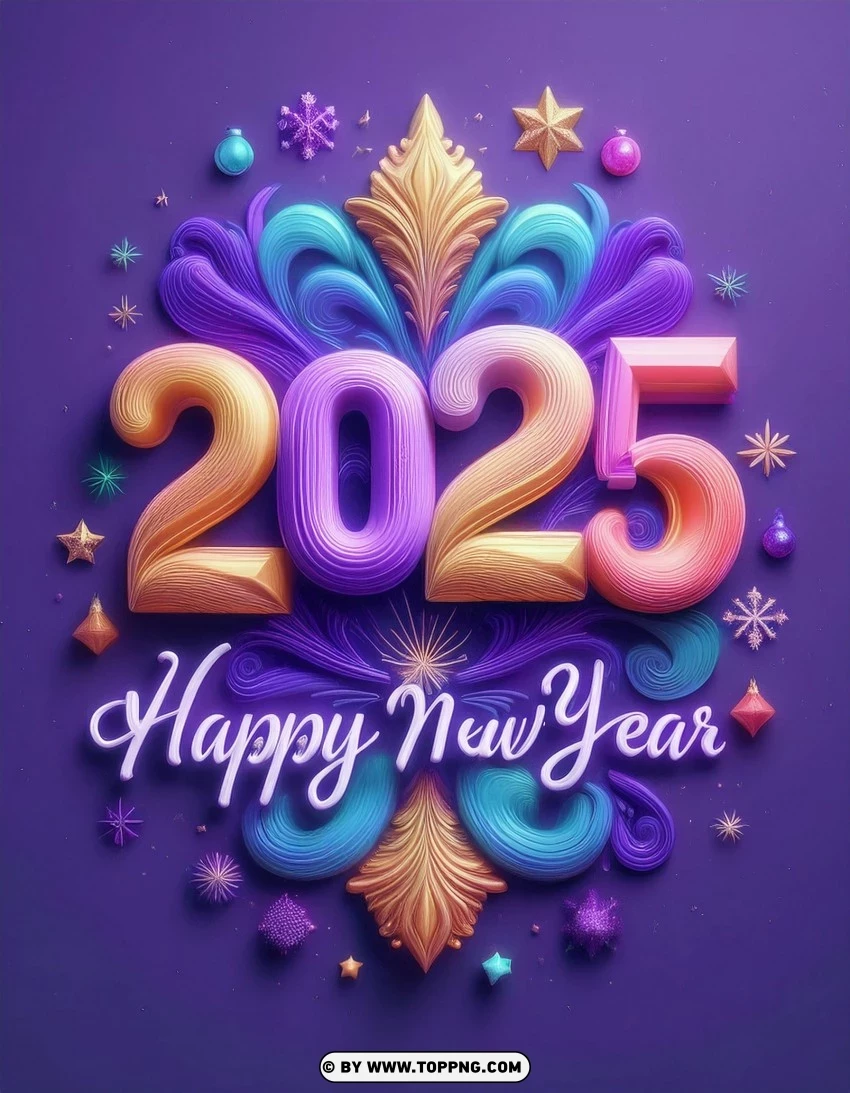 Luxurious Purple New Year 2025 Greeting Card PNG Transparent Background