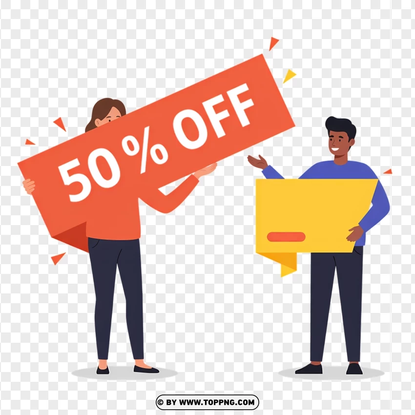 50% Off Price Tag With Shopping Illustration PNG Transparent Background