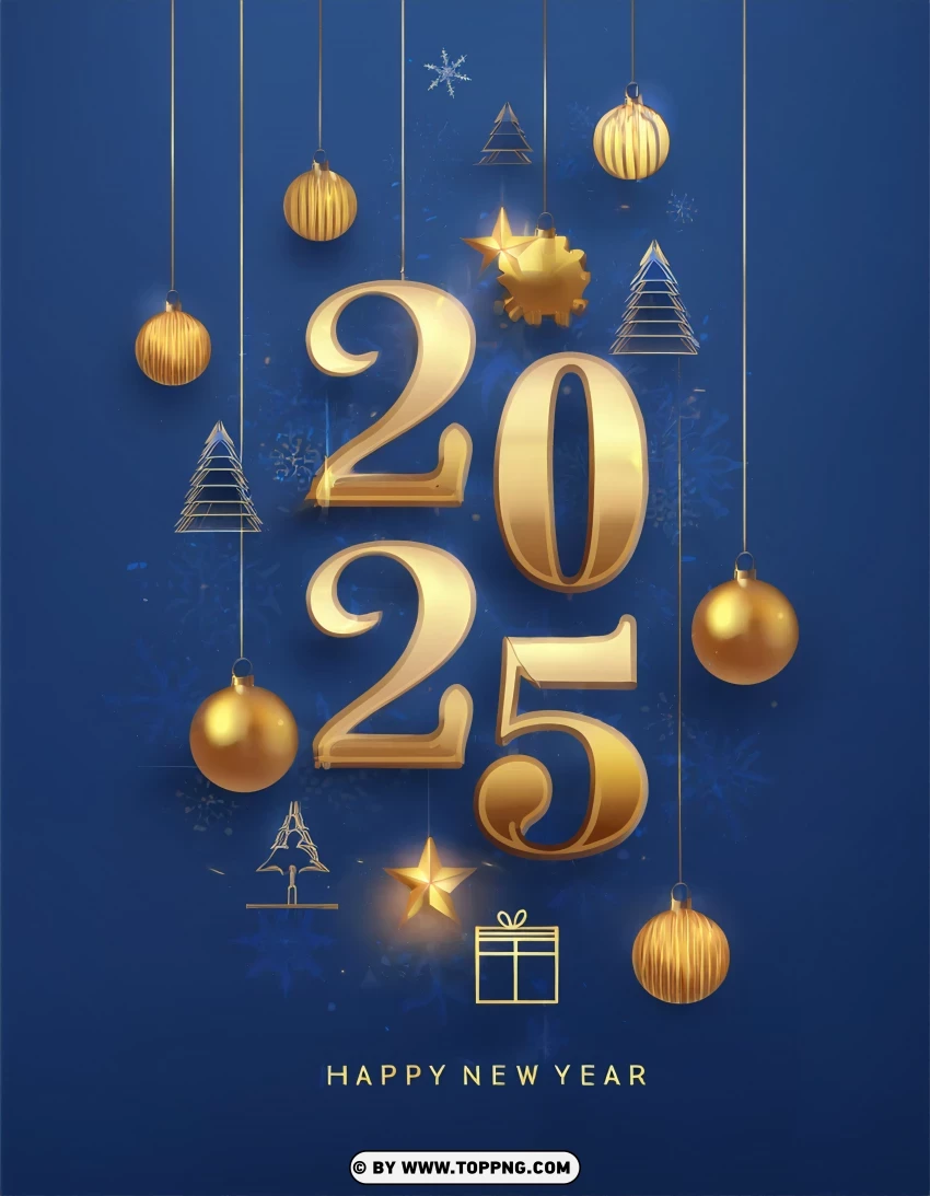 Elegant Blue And Gold 2025 New Year Celebration Card PNG Transparent Background