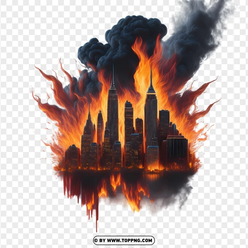 New York City Skyline Engulfed In Flames PNG Transparent Background