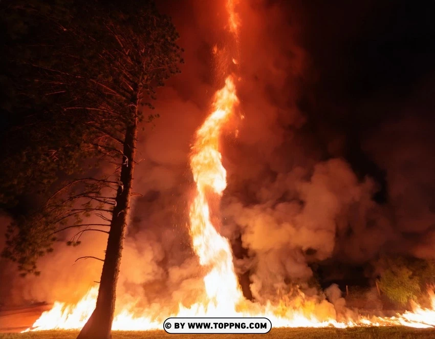 Massive Fire Tornado In Forest Scene PNG Transparent Background