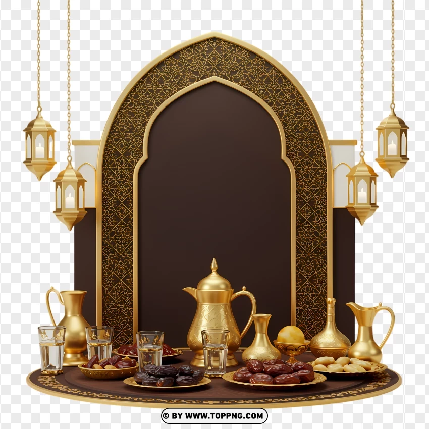 Ramadan Kareem With Traditional Iftar Setup PNG Transparent Background