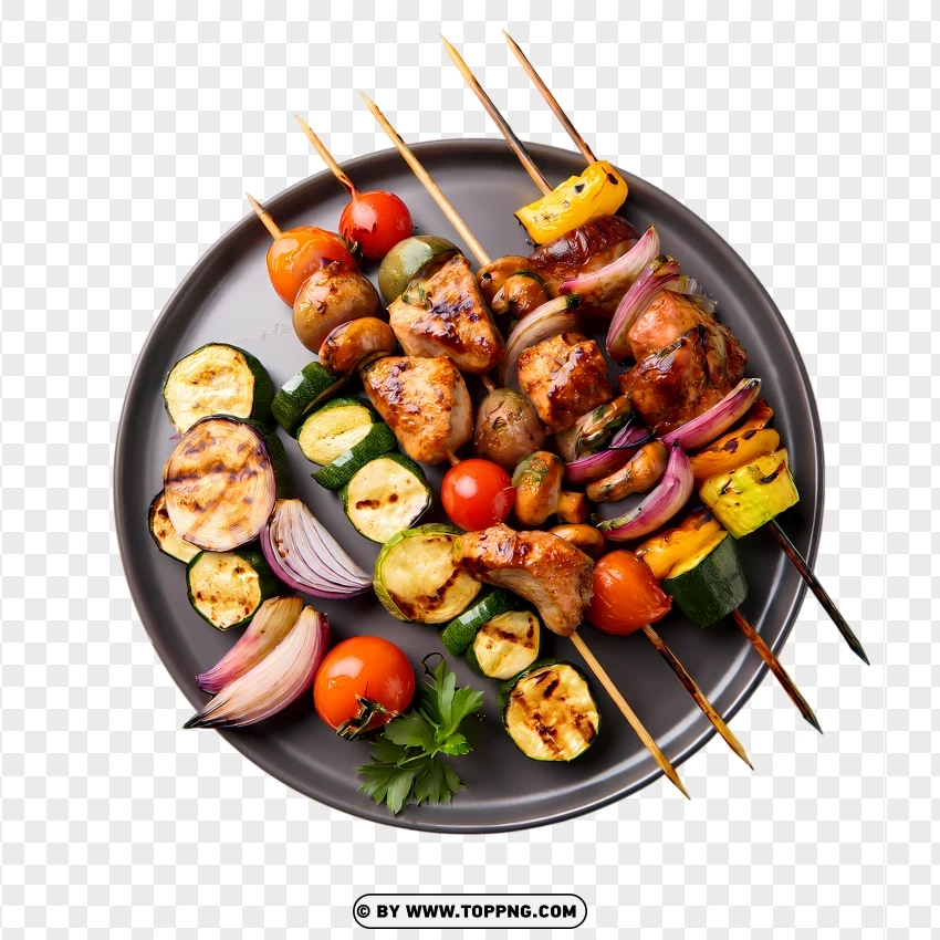 Mixed Veggies And Meat Skewers On Grill PNG Transparent Background