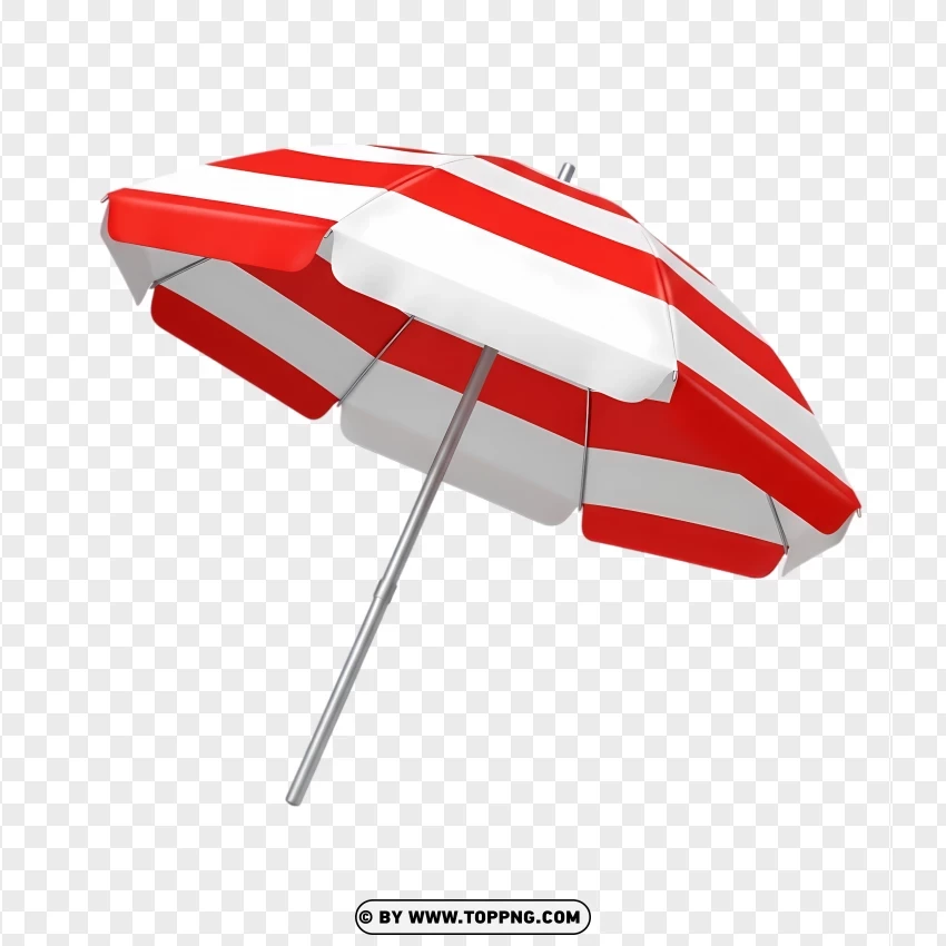 Red And White Striped Beach Umbrella In 3d PNG Transparent Background
