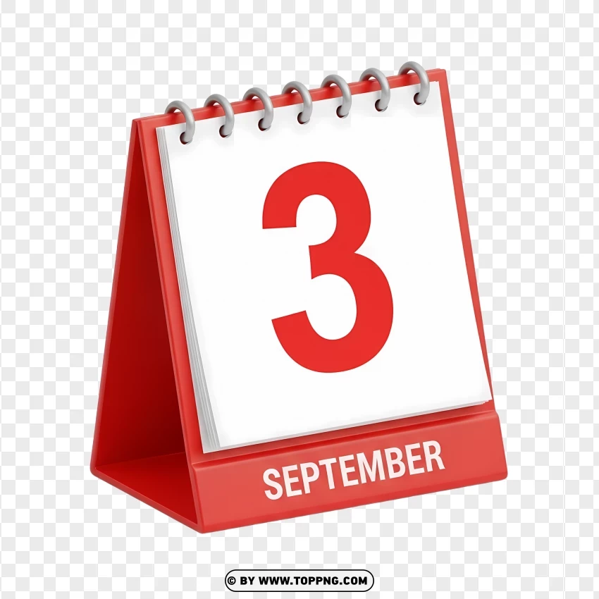 3 September Elegant Red Desk Calendar Illustration PNG Transparent Background