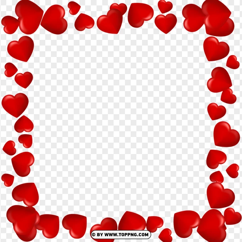 Free Heart Border With Artistic Red Hearts PNG Transparent Background