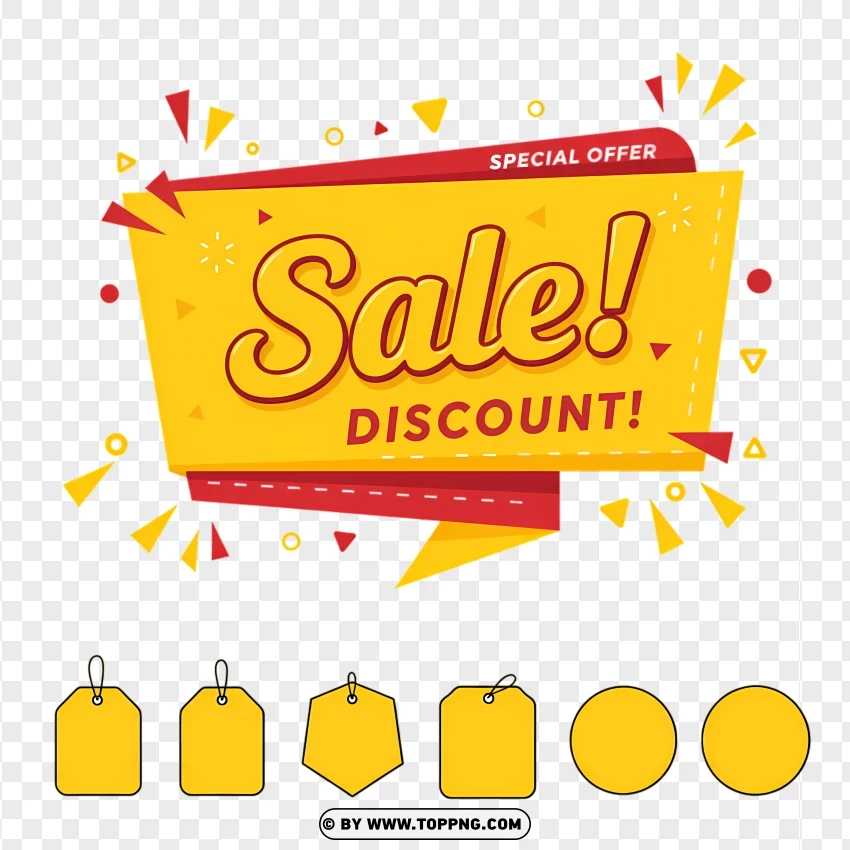 Yellow Sale Discount Banner With Tags PNG Transparent Background