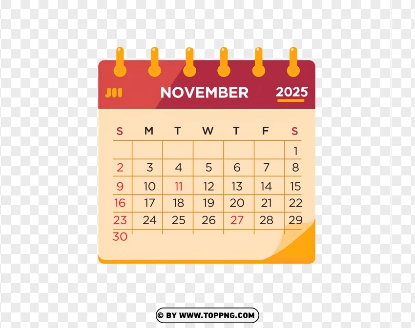 November 2025 Calendar PNG Transparent Background