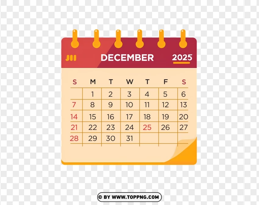 December 2025 Calendar PNG Transparent Background